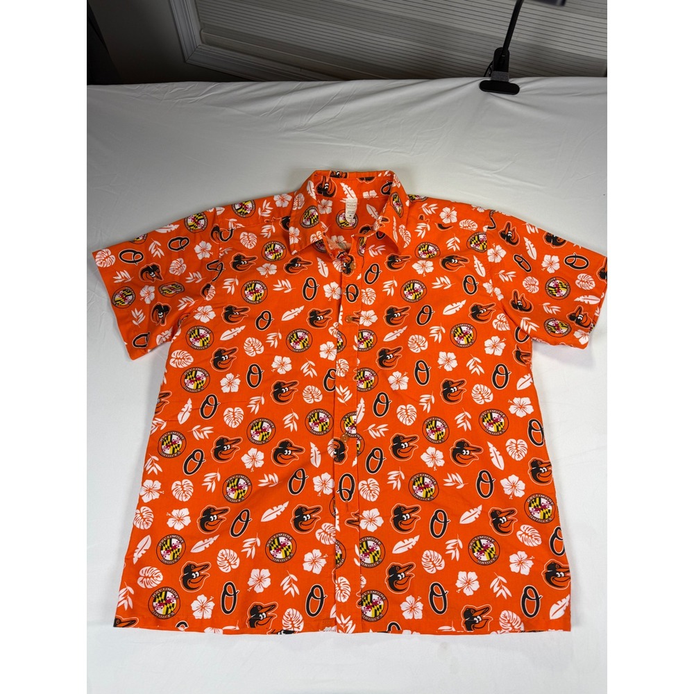 Baltimore Orioles Hawaiian Shirt Mens Medium Orange MLB The Elevin Group Floral